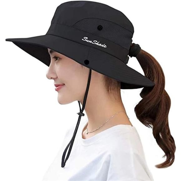 2 Pack Women's Outdoor UV Protection Sun Hats Mesh Beach Fishing Ponytail Hole - Picture 4 of 7